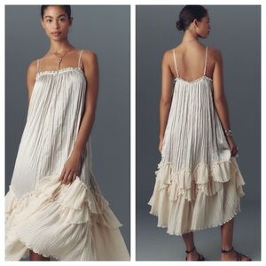 NWT Anthropologie Sleeveless Square-Neck Layered Plissé Maxi Dress, XS